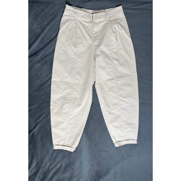 ZARA Women Asymmetric Belt Zipper Hi-Rise Balloon Pants SZ L Beige - Picture 4 of 12